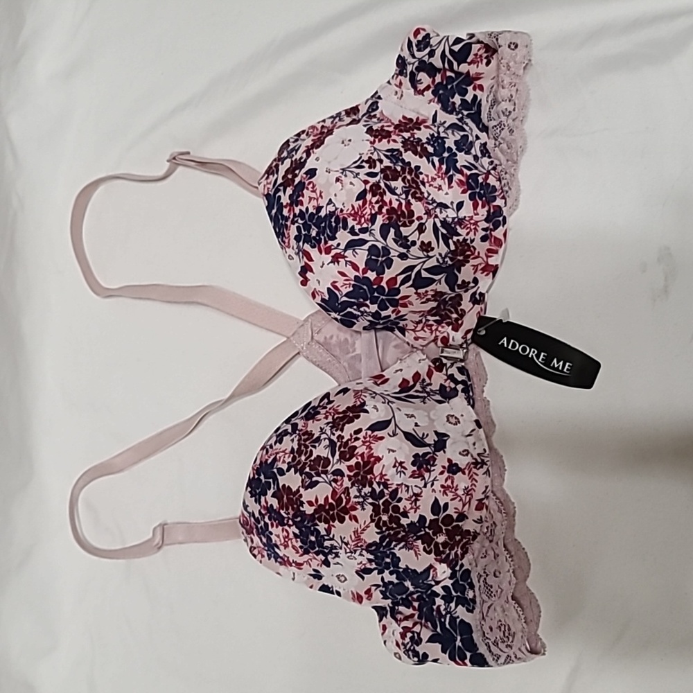 NWT Adore Me floral racer back bra with front closure 32b